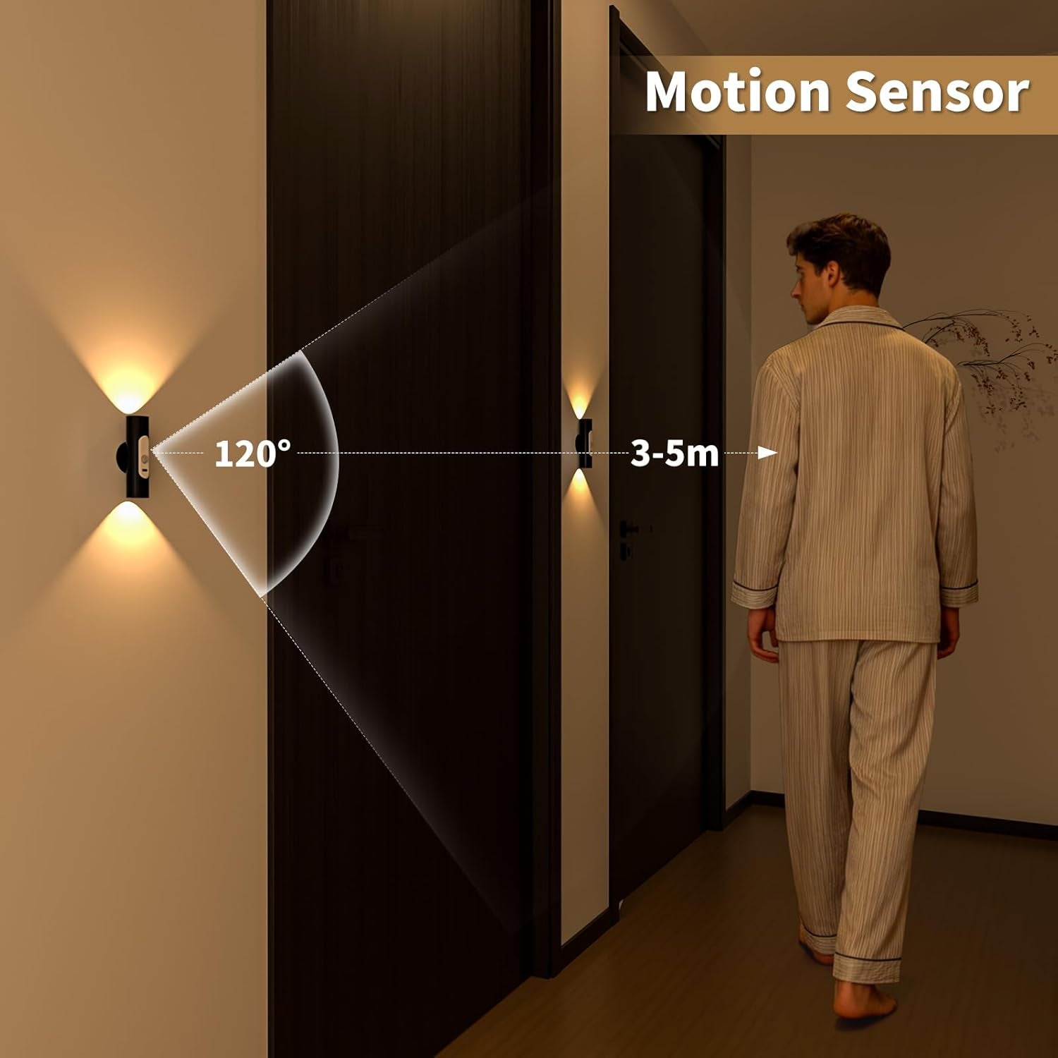 Motion Sensor Wall Lights Indoor, 2-Pack Rechargeable Wireless Wall Sconces with Remote Control, Magnetic Stick on LED Wall Lamp for Bedroom, Hallway, Stair, 3 Color Modes & Dimmable