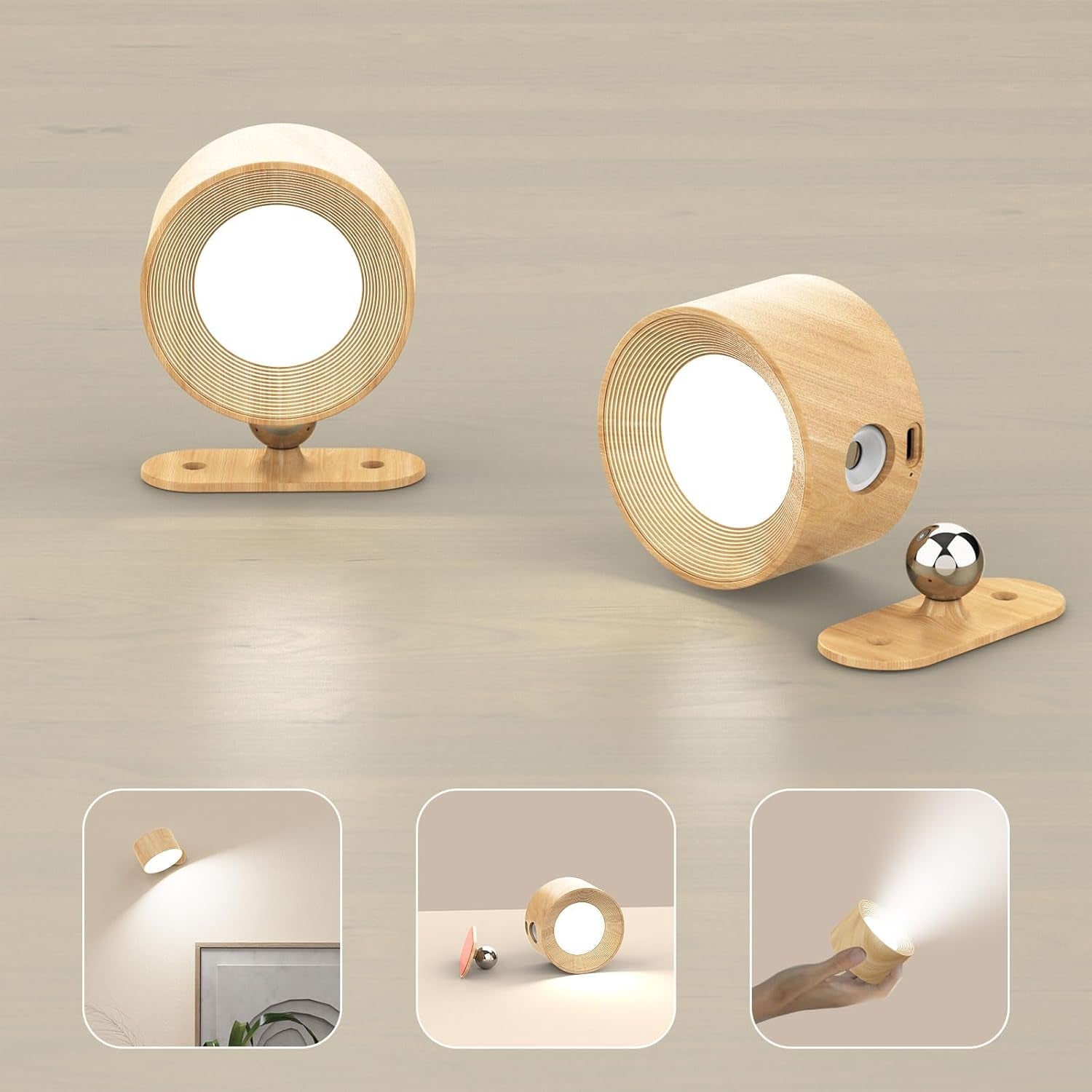 2PACK LED Wall Lamps with Rechargeable Battery Operated, Wall Mounted Lights with 3 Brightness 3 Color Temp Removable Charging 360Â°Rotate Magnetic, Cordless Wall Sconces for Reading Bedside