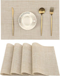 Beige Placemats Set of 4 - Heat-Resistant, Non-Slip Table Mats, Washable Woven Vinyl for Indoor & Outdoor Dining
