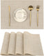 Beige Placemats Set of 4 - Heat-Resistant, Non-Slip Table Mats, Washable Woven Vinyl for Indoor & Outdoor Dining