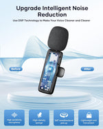 Wireless Microphone for Iphone Ipad and Android Phone, 2 Pack Wireless Lavalier Lapel Mic with Noise Reduction, Plug and Play Mini Microphone for Video Recording Interview Podcast Youtube Tiktok Vlog