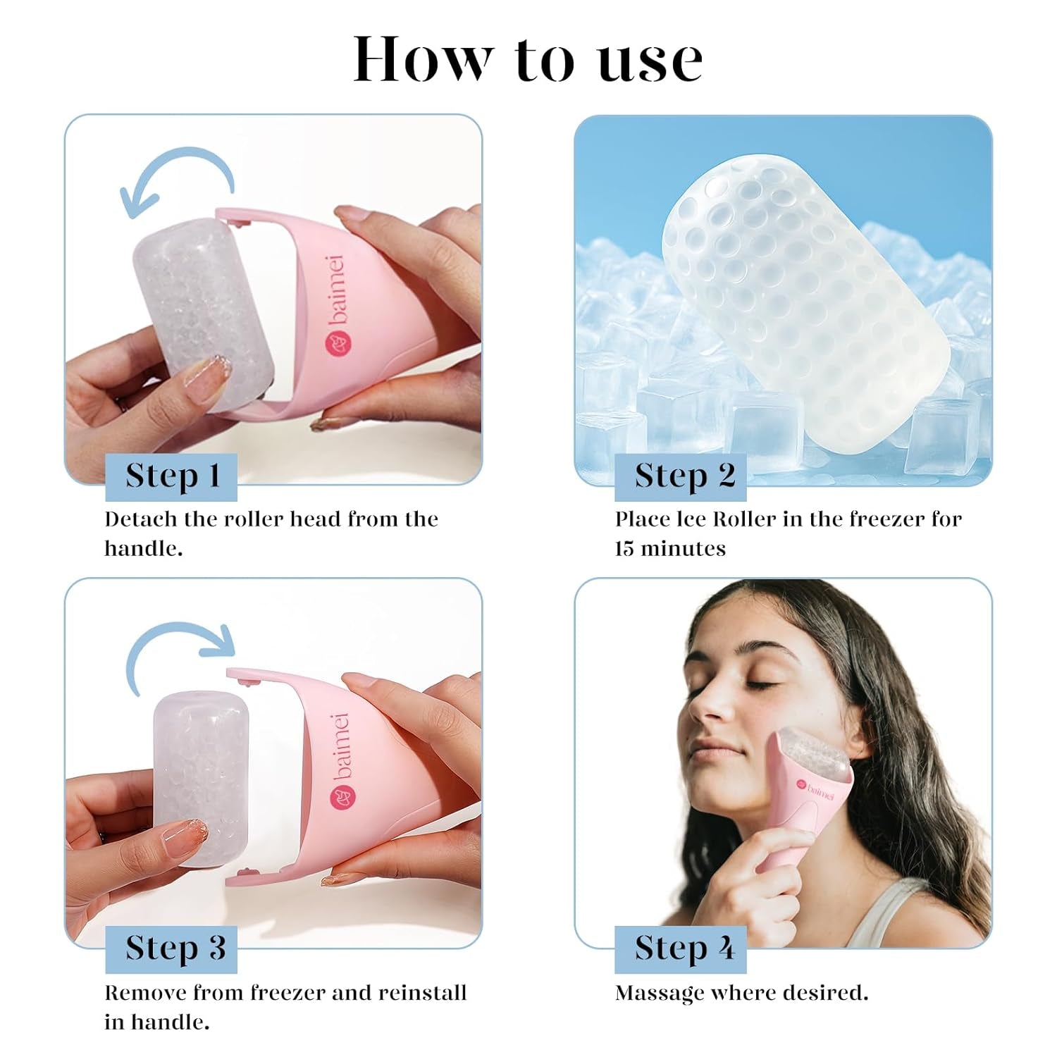 Icyme Ice Roller for Face and Gua Sha Facial Tool Set, Ice Face Roller Reduces Puffiness Relieves Migraines Skin Care Tools, Self Care for Women - Pink