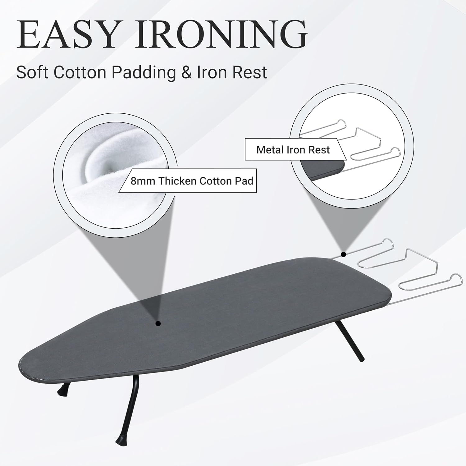 Metal Mesh Panel Tabletop Ironing Board | Foldable Iron Board | Heavy Duty Small Iron Board with Heat Resistant Cover and 100% Cotton 8Mm Thicken Pad | 31.5"X11.8"X6.2"