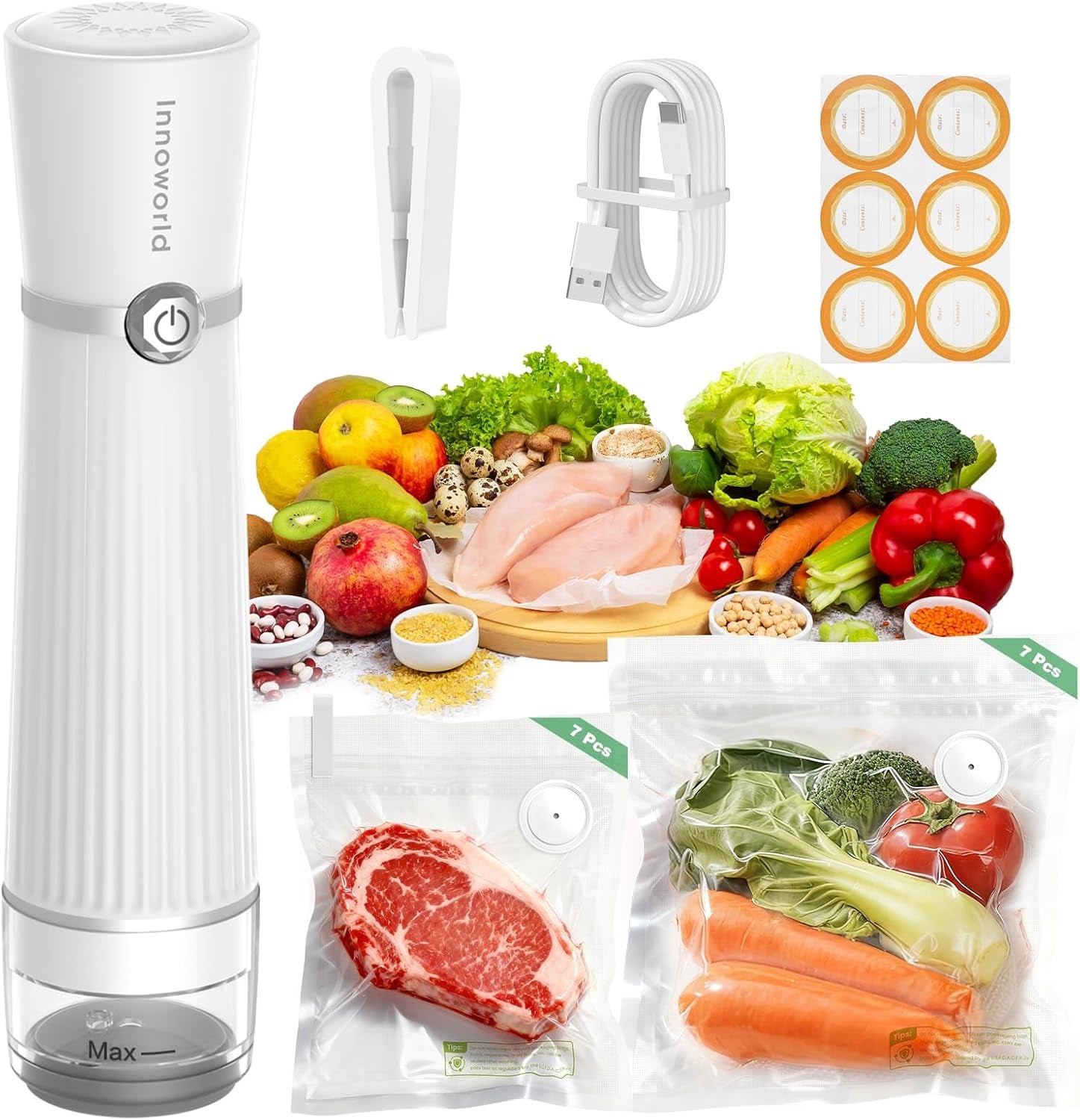 Vacuum Sealer for Food with Visible Water Tank, Handheld Saver Compact Vacuum Sealer Machine with 14 Reusable Vacuum Bags, 6X Preservation & Fresh, Includes Gift Wrapping