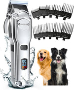 Dog Clippers for Grooming for Thick Heavy Coats/Low Noise Rechargeable Cordless Pet Shaver with Detachable Stainless Steel Blade/Waterproof Dog Shaver for Dogs Pets and Animals (Silver)