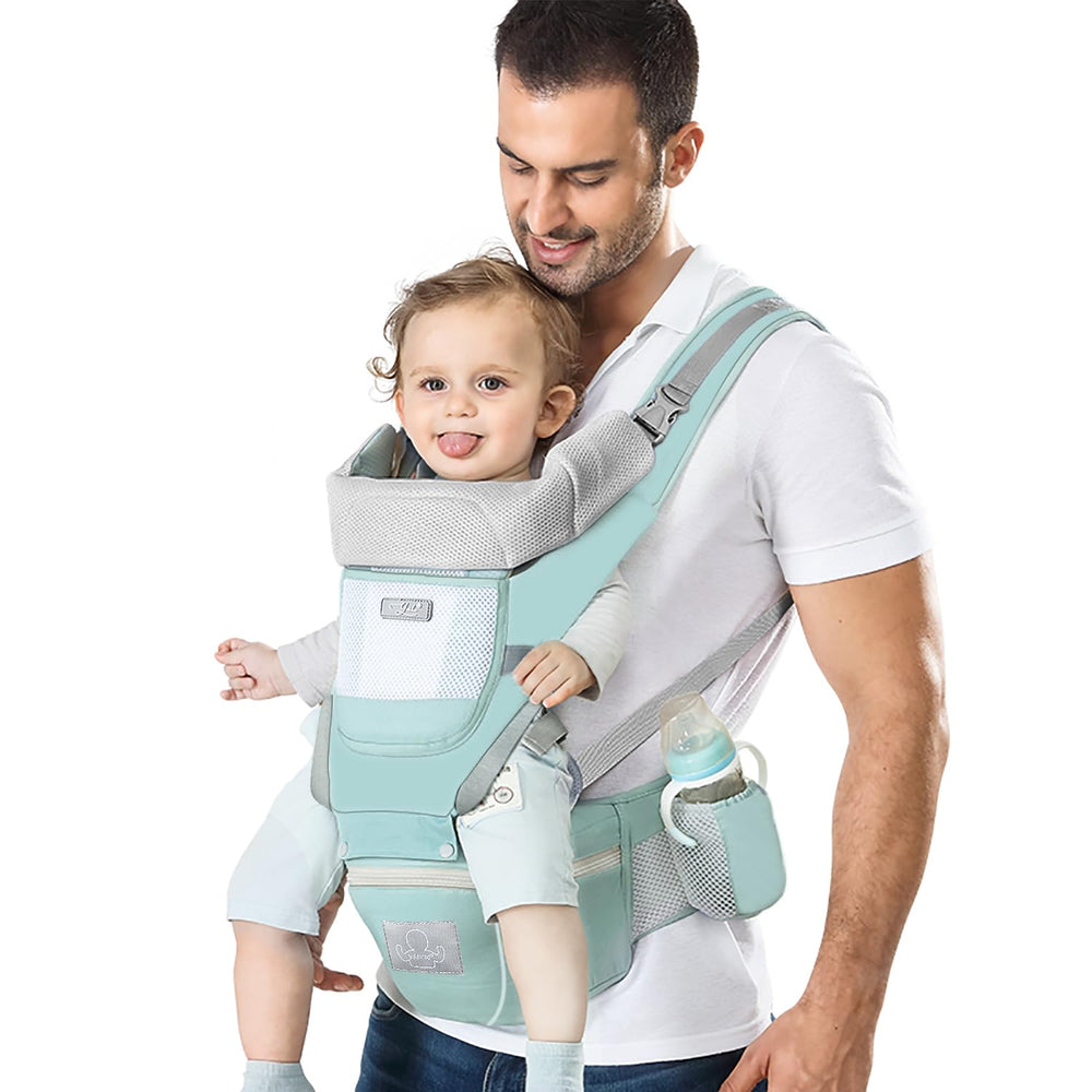 Baby Carrier Ergonomic Infant Carrier with Hip Seat Kangaroo Bag Soft Baby Carrier Newborn to Toddler 7-45Lbs Front and Back Baby Holder Carrier for Men/Women Dad Mom