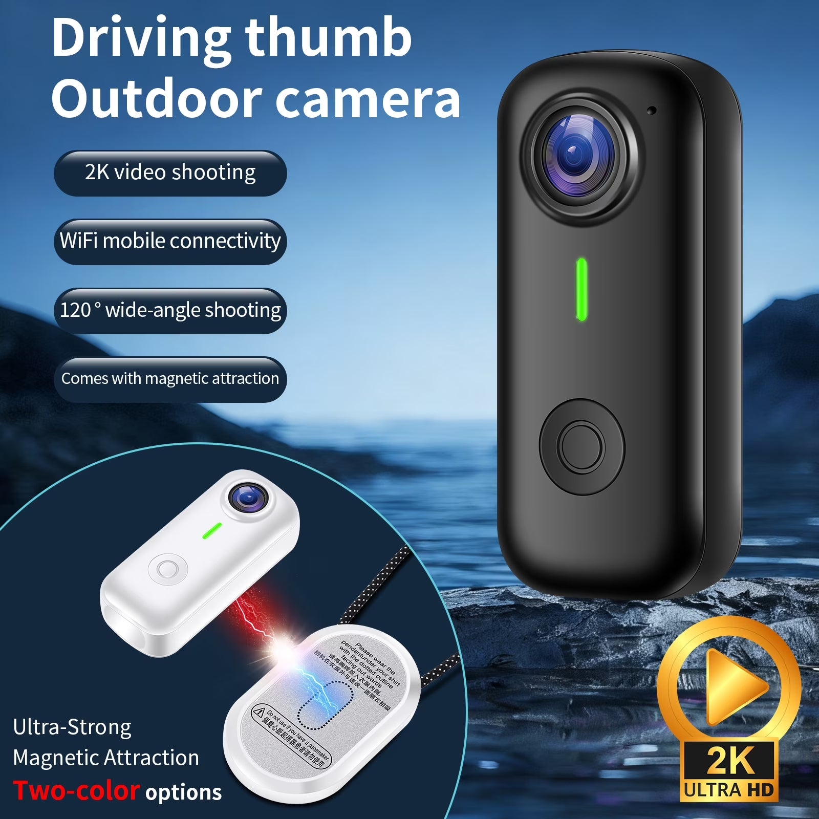 Mini Body Camera, Wearable Action Body Cam with Audio & Video- Thumb Hands Free Waterproof Recording Wearable Cameras - for Work Travel Pet Walk Swim(Black)