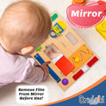 Busy Board - Wooden Montessori Activity Board for Toddlers & Kids - 12 Educational Sensory Toys to Learn Basic Life Skills & Develop Fine Motor Skills + Baby Mirror
