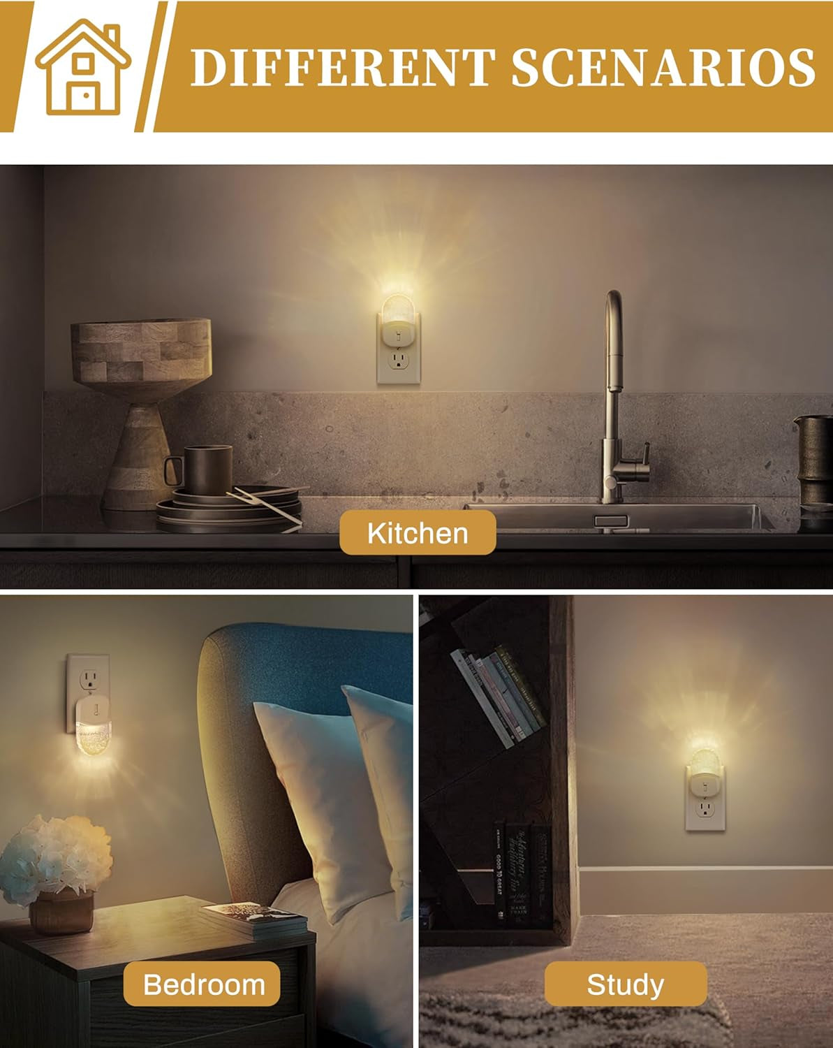 LED Night Light, Baby Night Lights [2 Pack], Plug in Night Light with Auto Dusk to Dawn Sensor, Adjustable Brightness Nightlight for Kids, Bathroom, Bedroom, Nursery Room, Soft White 3000K