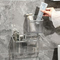 Drill-Free Stick-On Wall Shelves | Space-Saving Floating Organizer for Kitchen, Bathroom & Office | Plastic Storage Shelves for Makeup & Home Decor (Transparent_Silver)