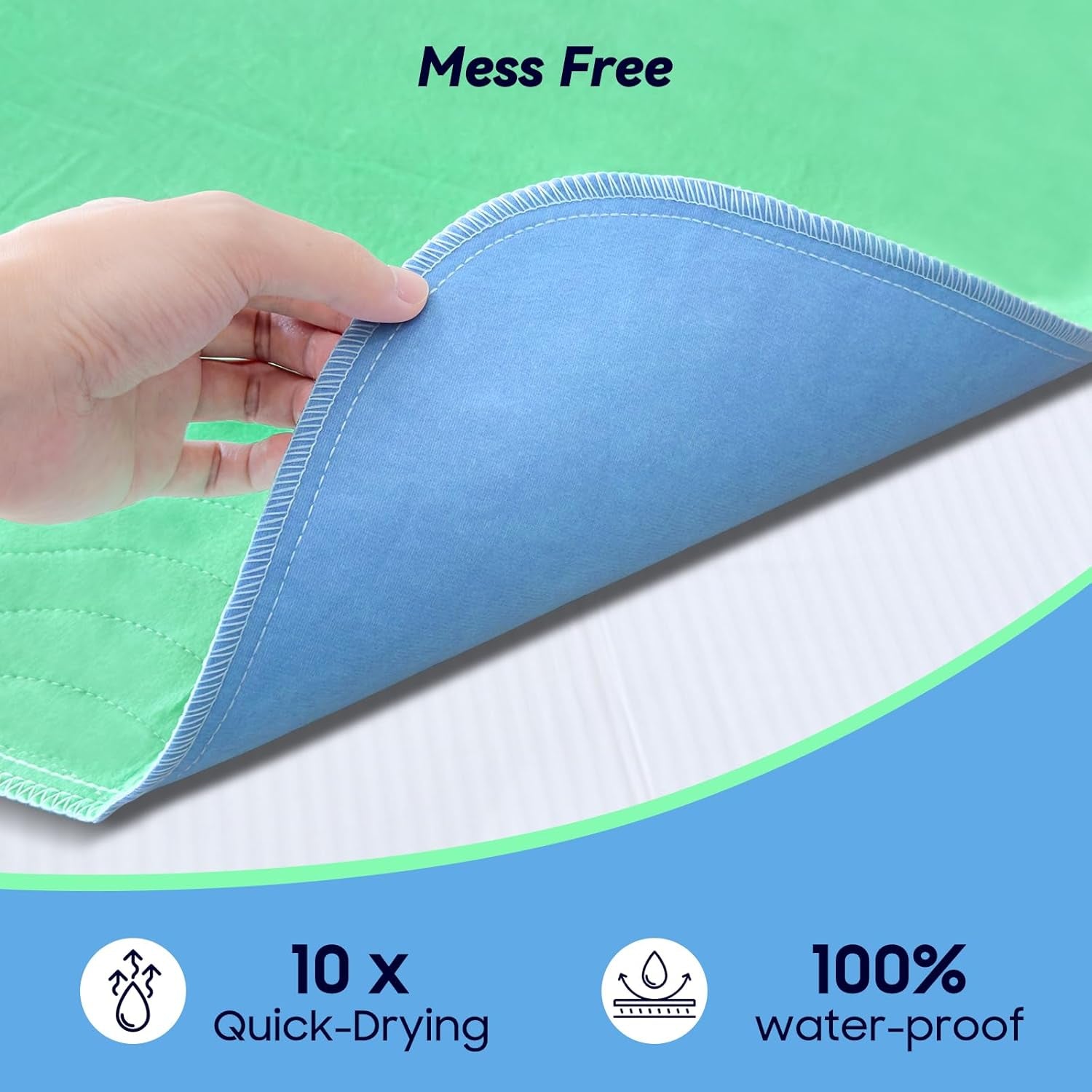 4 Pack 36â€ X 36â€ Extra Heavy Absorbency Washable Underpads, Waterproof Quick Drying Nursing Incontinence Reusable Washable Bed Pee Pads for Dogs, Diaper Changing & Adults, Green