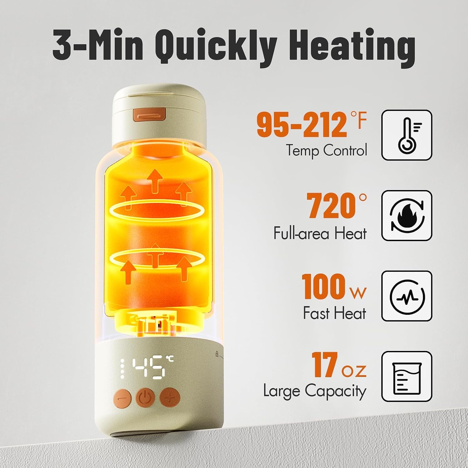 Portable Bottle Warmer - Detachable 10000Mah Battery, 212Â°F Boil & Sterilization, 3 Min Fast Heating, 100W, 17 OZ Large Capacity, Designed for Travel Bottle Warmer on the Go