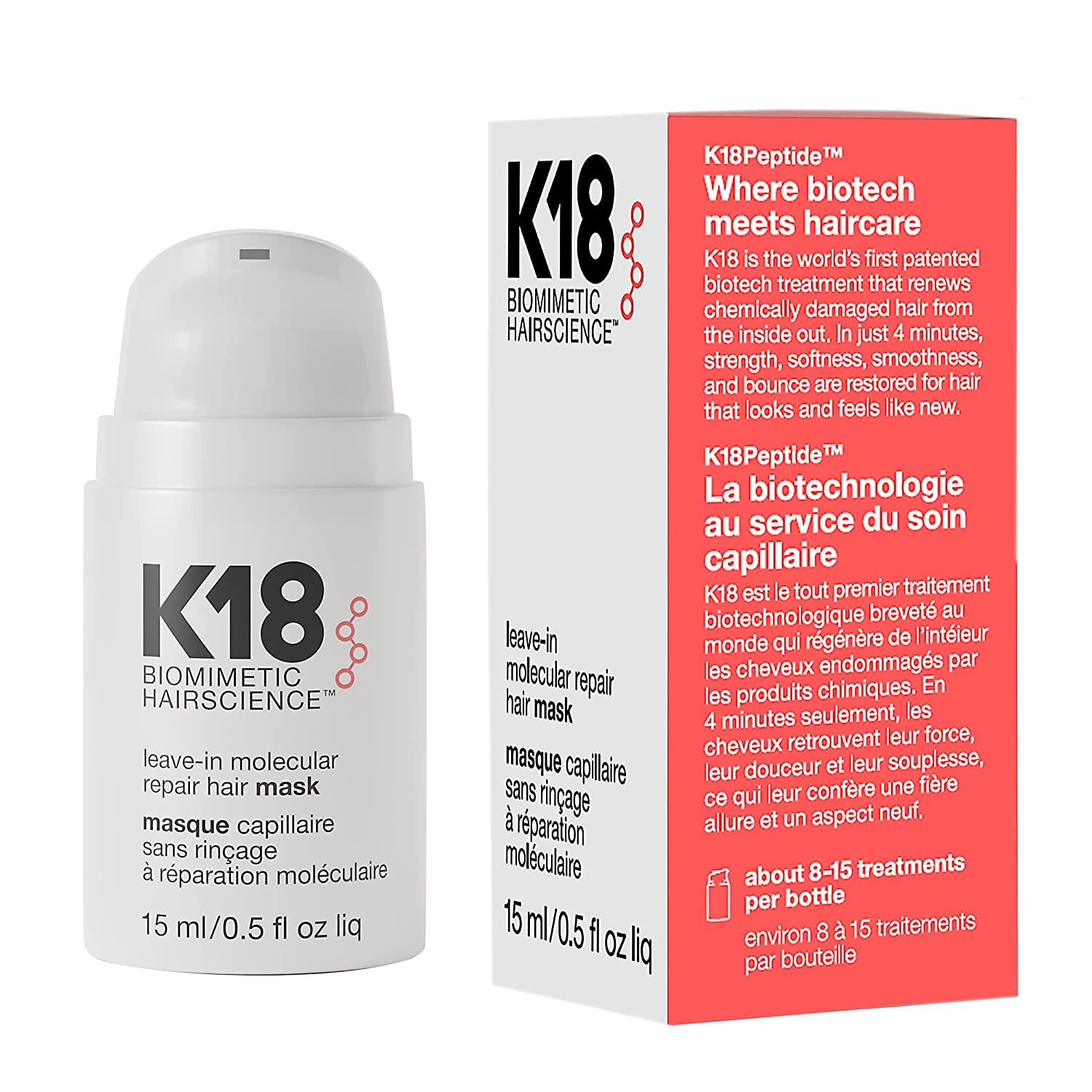 Leave-In Molecular Repair Hair Mask, Patented, Lasting Repair for Dry, Frizzy, Damaged Hair, Reverse Damage in 4 Minutes from Bleach, Color, Chemical Services + Heat