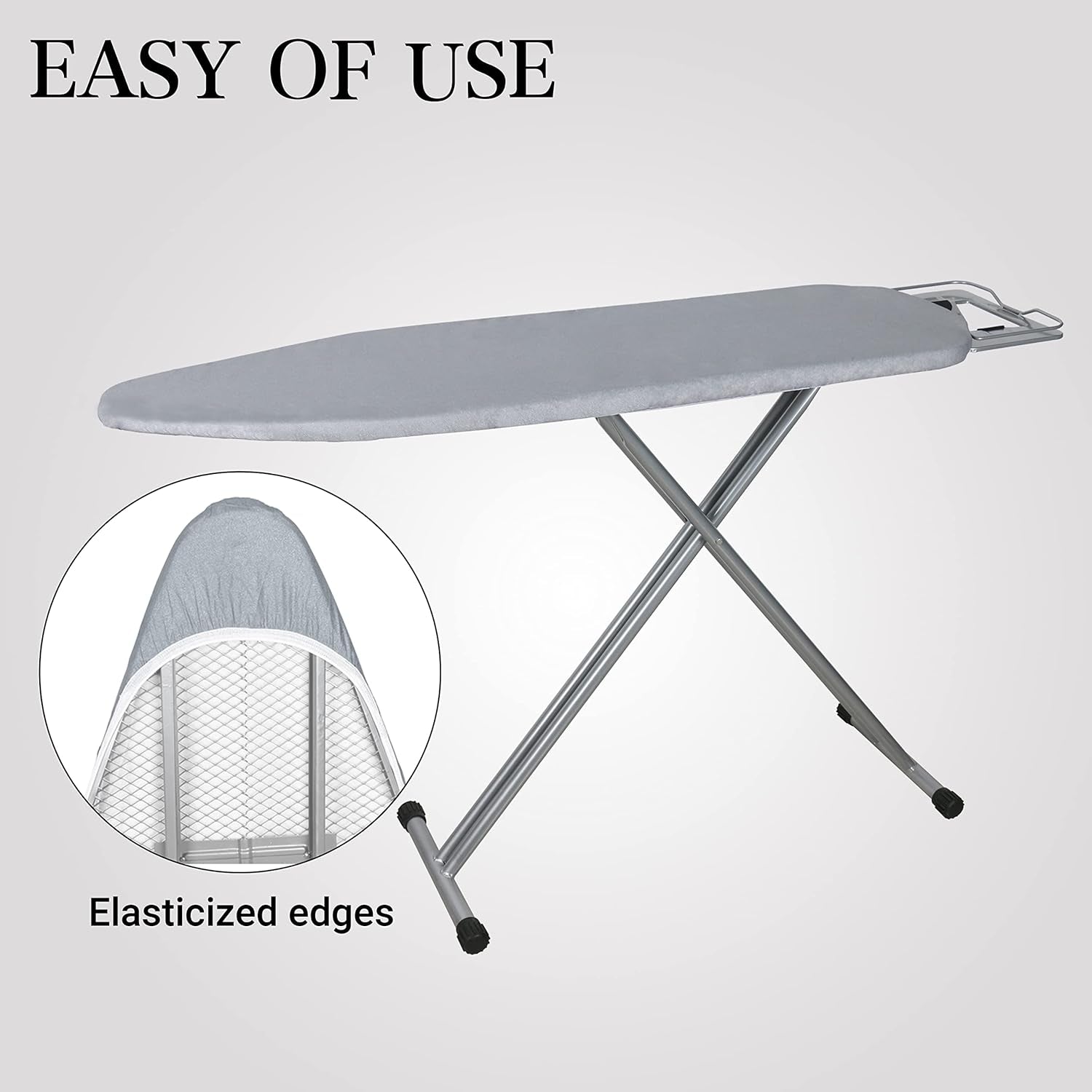 Ironing Board Cover and Pad | 100% Cotton Cover with Padding Standard Size with Aluminum Coating | Heat-Reflective Ironing Board with Elastic Edges Set | 54"X15" Grey