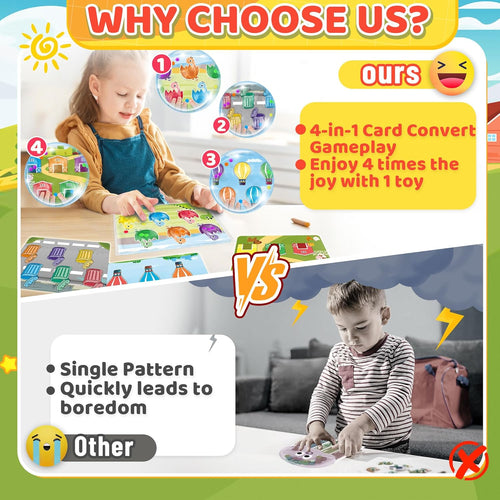 4 in 1 Airplane Travel Activities Car Ride Essential Gift for Toddler Color Sorting Sensory Autism Toys Matching Game Restaurant Quiet Fidget Toy Valentine for Kids 3-5 Easter Basket Stuffer