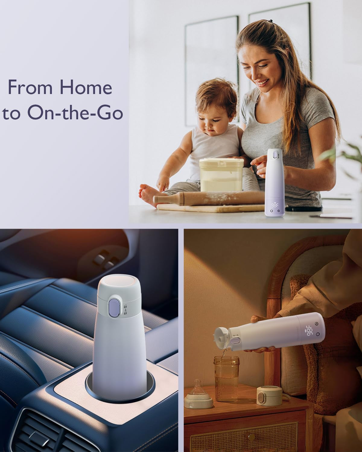Portable Bottle Warmer for Breastmilk: Baby Milk Warmer with Smart Touch LED Temperature Control | Food-Grade Cordless on the Go Heating Bottle - 5 Mins Quick Milk Heating & Water 12 Ounces