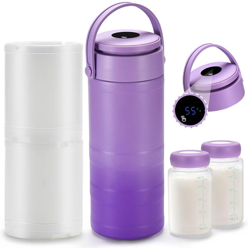 22Oz Portable Breast Milk Cooler for Outdoor, Withtemp Display, Life Saver with 360Â° Total Cooling for 24 Hours, Larger Capacity Travel Breastmilk Chiller with 2Pcs Baby Bottles for Breastmilk Storage