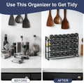 Spice Rack Organizer for Cabinet, Spice Organizer with 28 Empty Spice Jars with Black Lids, Funnel, Spice Labels, Seasoning Organizer for Countertop, Cabinet, Kitchen, Pantry, Cupboard