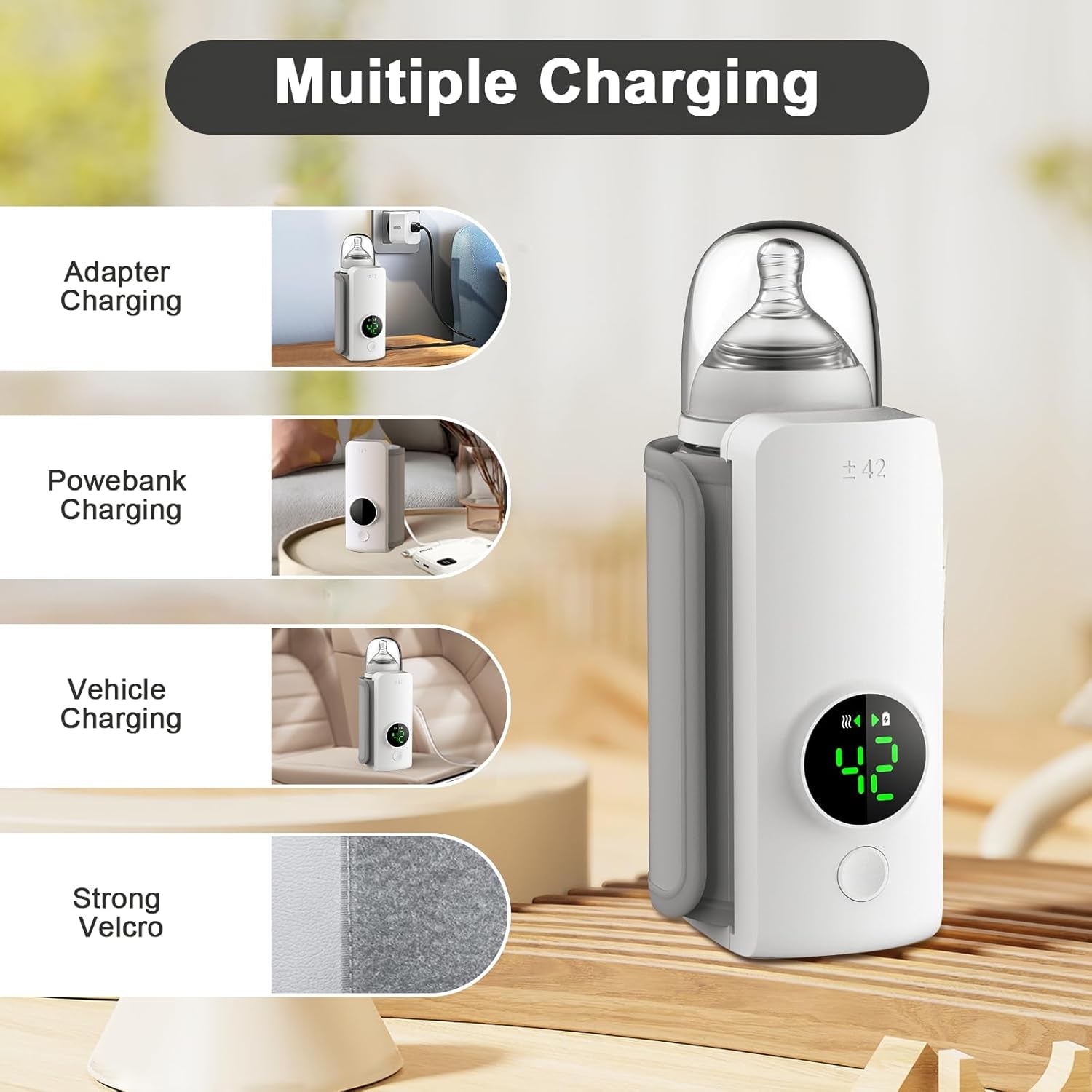 Portable Bottle Warmer,Travel-Easy,Type-C Charging,6-Speed Temperature Control,Locked-In Nutrition,360 Degree Wrap Even Warming,Ensuring Baby Needs