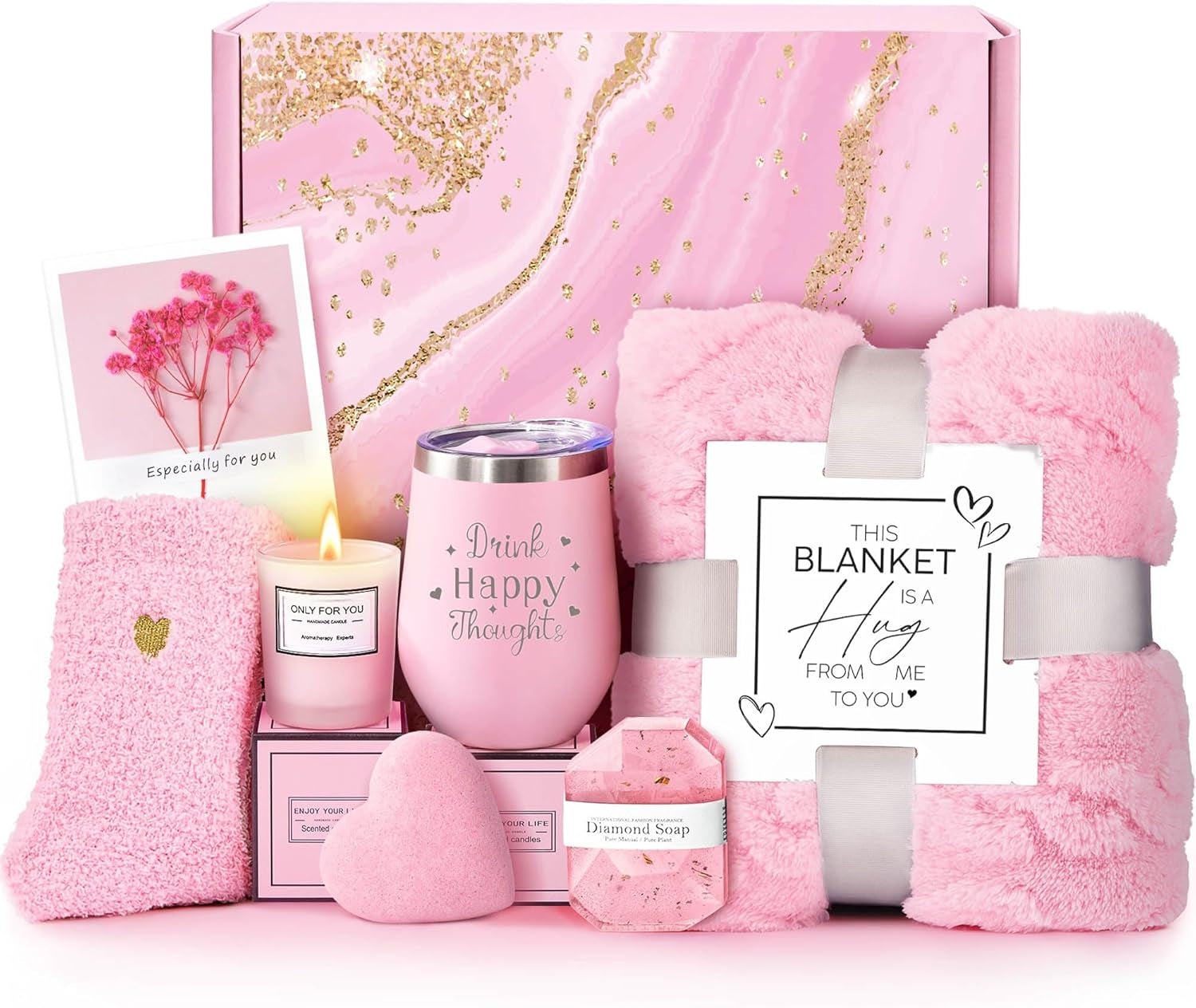 Mothers Day Birthday Gifts for Women Mom Wife Grandma Daughter Friends Sister, Unique Gifts for Women Her Girlfriend Teacher Coworker, Self Care Get Well Soon Gift, Luxury Rose Spa Bath Gift Basket