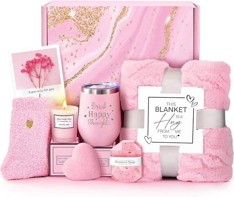 Mothers Day Birthday Gifts for Women Mom Wife Grandma Daughter Friends Sister, Unique Gifts for Women Her Girlfriend Teacher Coworker, Self Care Get Well Soon Gift, Luxury Rose Spa Bath Gift Basket
