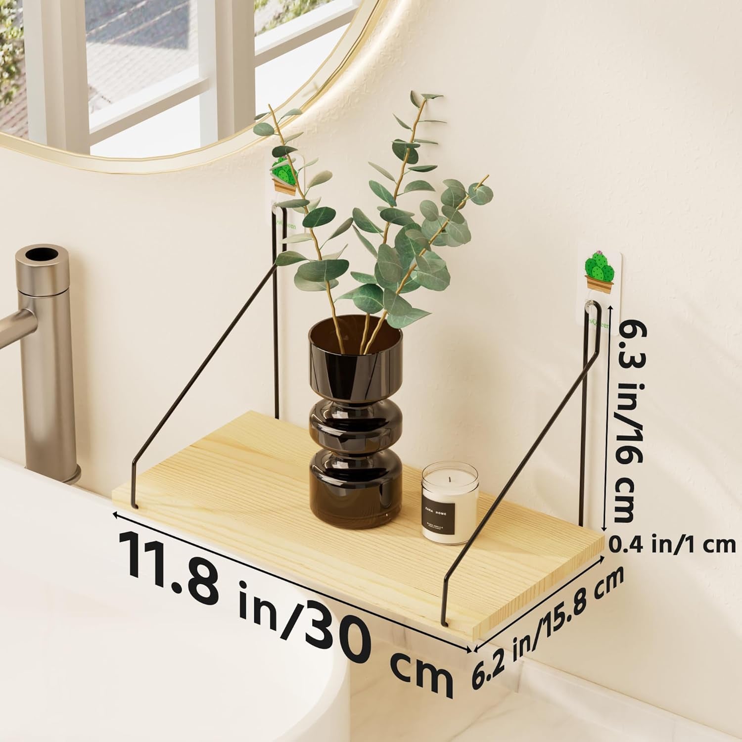 Elevate Your Space with Rustic Wood Floating Shelves Set of 3- Perfect for Bedroom, Living Room, Bathroom, and Kitchen Decor - Easy Installation, No Drilling Needed!