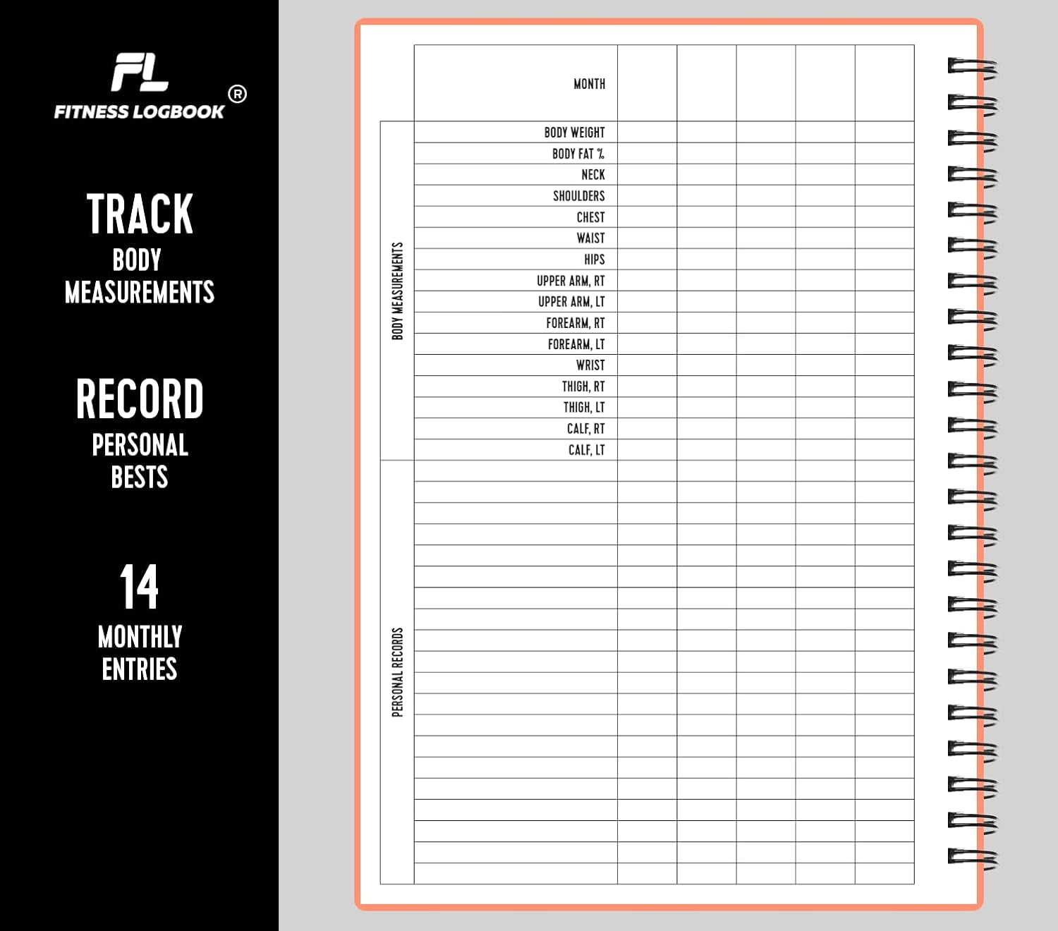(Peach) - A5 Undated Workout Journal for Men & Women - Plastic Cover & Thick Paper - Planner Log Book to Track Weight Loss, Muscle Gain, Gym Exercise, Bodybuilding Progress