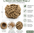 Handmade Jute Napkin Rings Set of 12 – Rustic Farmhouse Table Decor, Boho Woven Napkin Holders for Weddings, Parties & Dining Tables