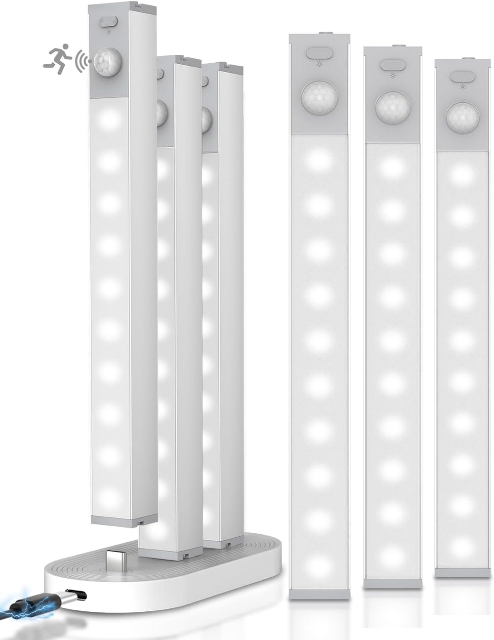 6 Pack Led under Cabinet Lights Wireless with Charging Station, 7â€™â€™ Rechargeable Motion Sensor Light Indoor, Dimmable Closet Lights for Cabinets, Bookshelf, Stair, Hallway
