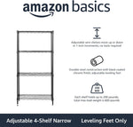 4-Shelf Steel Wire Storage Shelves for Garage, Adjustable Metal Shelving Unit, 200 Lbs per Shelf, 23.2" W X 48" H X 13.4" D, Black | Sturdy, Adjustable, Easy Assembly, Storage