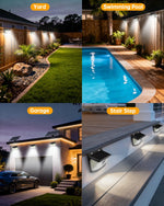 New Solar Motion Sensor Lights 120 Leds with Lights Reflector,270° Wide Angle, IP65 Waterproof, Step Lights for Front Door, Yard, Garage, Deck (Black, Daylight White, 4-Pack)