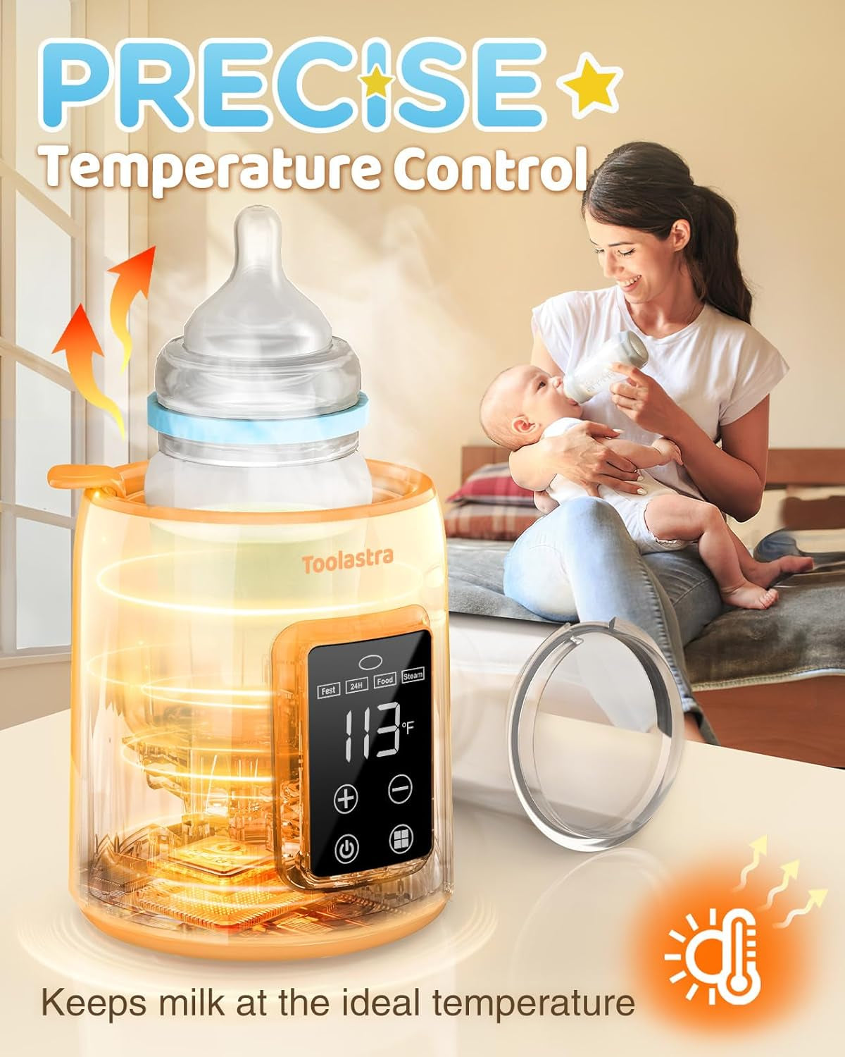 Bottle Warmer, Faster Heating Baby Milk Warmers for All Bottles with Accurate Temp Control Water Bath Tech and Auto Shut-Off, Bpa-Free Multifunctional Bottle Warmer for Breastmilk and Formula