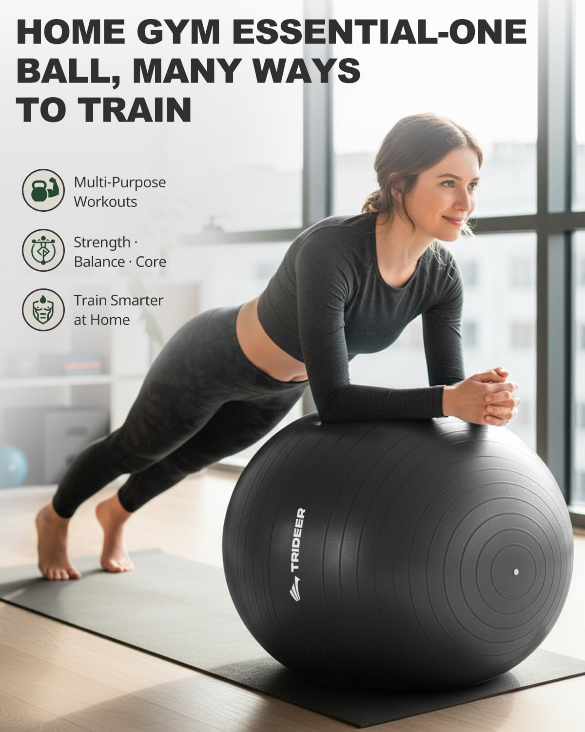 Exercise Ball for Yoga, Pilates & Fitness â€“ Stability Ball Equipment for Home Gym & Office Chair, Core & Balance Training Accessories, Physical Therapy Equipment, Quick Pump Included, 5 Sizes
