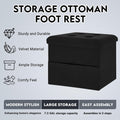 Small Storage Ottoman Foot Rest, Velvet Ottoman with Storage and Side Pocket, Black Foot Rest for Couch, Foldable Footstool for Chair, Living Room&Dorm, 16"X12"X12"