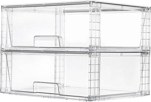 2 Pack Large Stackable Storage Drawers,Easily Assemble Clear Acrylic Bathroom Closet Undersink Organizers,Plastic Storage Bins for Cabinet,Kitchen Pantry,Medicine Organization