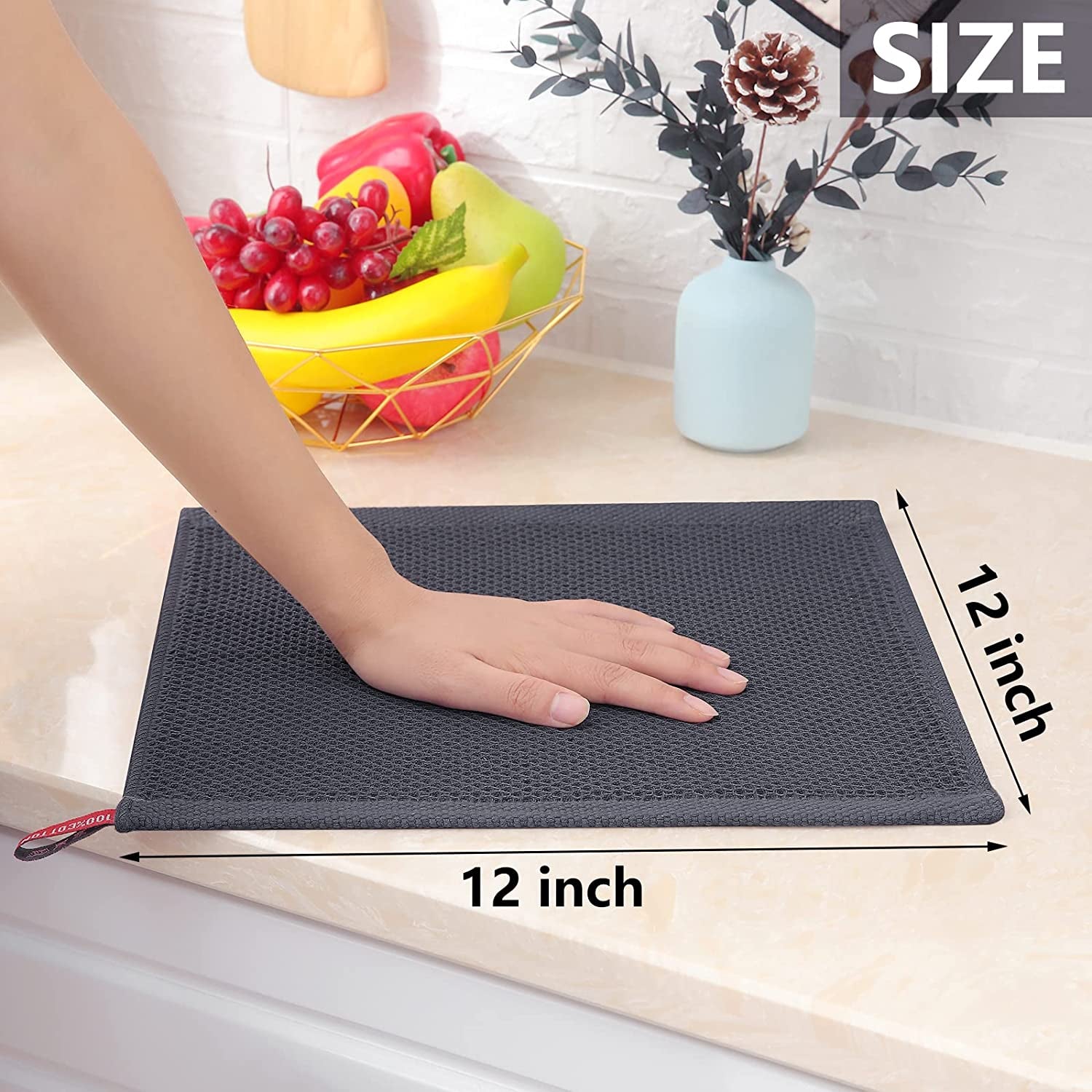 100% Cotton Waffle Weave Kitchen Dish Cloths, Ultra Soft Absorbent Quick Drying Dish Towels, 12 X 12 Inches, 6-Pack, Mixed Color