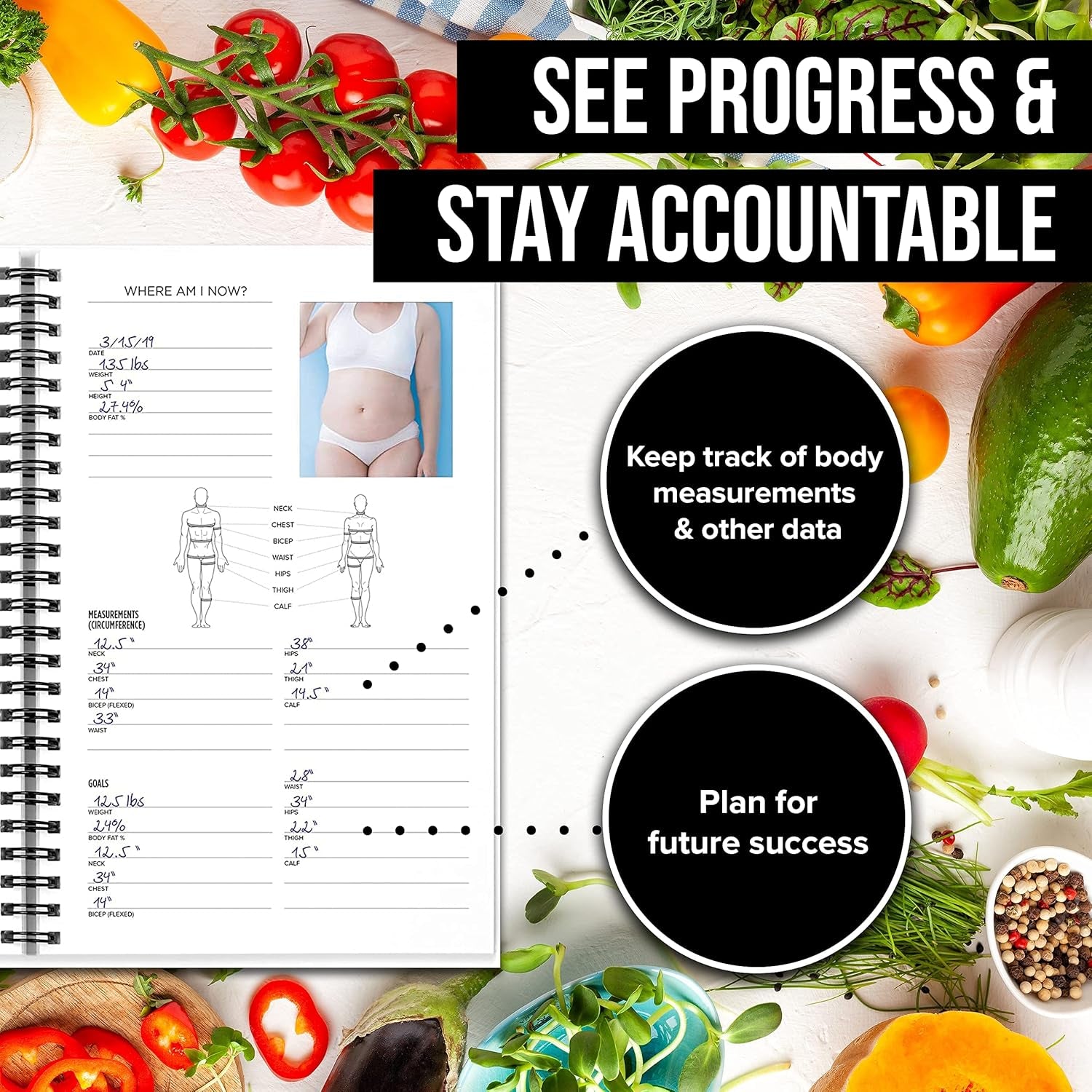Journal for Women & Men, Food & Workout Journal, Planner Log Book to Track Weight Loss, Muscle Gain, Home Gym Exercise, Bodybuilding Progress, Daily Nutrition & Personal Health Tracker