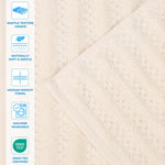 Zuma Zero Twist Cotton Medium Weight Towels, for Guest Bath, Bathroom, Shower, Spa, Plush Towels, Bath Essentials, Waffle Textured Stripes, 3 Piece Assorted Towel Set, Ivory