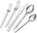 20 Piece Hammered Silverware Set, 18/10 Stainless Steel Flatware Set for 4, Cutlery Set for Home, Party, Wedding, Mirror Polished Dishwasher Safe