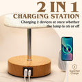 Touch Control Bedside Table Lamp with USB-C Charging Ports, 4-Way Dimmable Nightstand Lamp with Wood Base & Fabric Shade for Bedroom Living Room