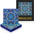 Set of 4 Silicone Coasters - Protect against Water Marks or Damage - Fits All Cups, 3.5" Size, Blue Morocco