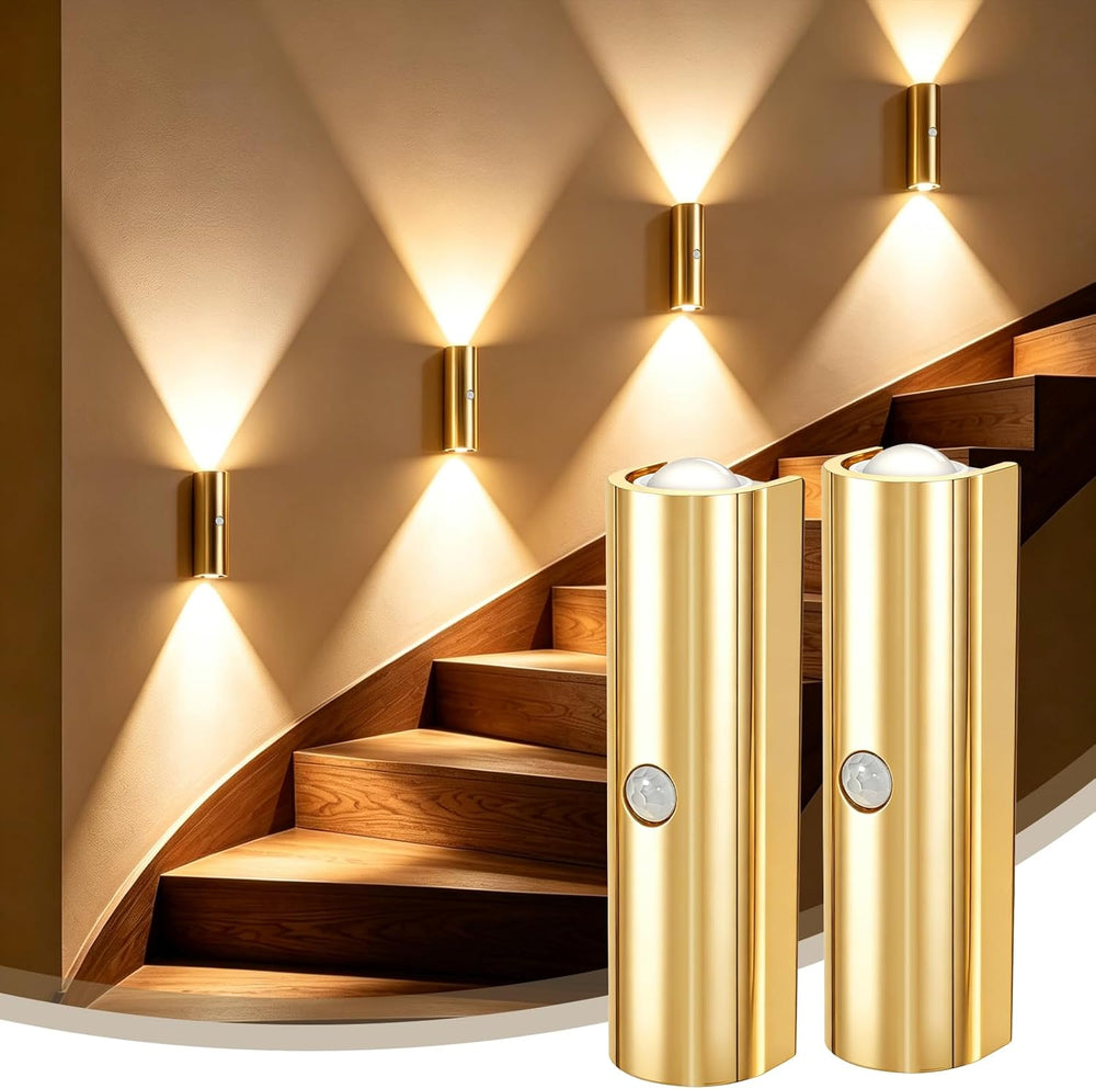 2 Pack Motion Sensor Wall Light, Rechargeable Wall Sconces Battery Operated with 3 Colors & Dimmable, Magnetic Wireless Wall Sconces for Stair Bedroom Hallway Bathroom (Gold)