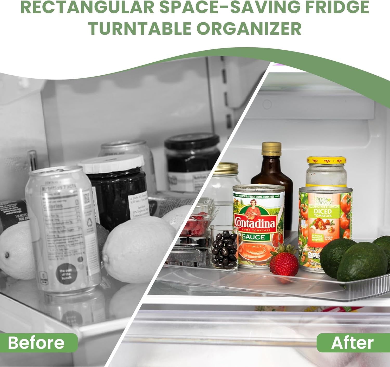 NOSTA Home Rotating Lazy Susan for Refrigerator - Square Lazy Susan - Refrigerator Lazy Susan Organizer - Rotating Fridge Organizer - Large (16.5X11)
