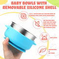 4 Sets 304 Stainless Steel Baby Bowls with Removable Silicone Shell Toddler Bowls with Suction Kids Bowls with Lids Spoons and Fork anti Scald, Dishwasher Safe (Blue,Green,Yellow,Purple)