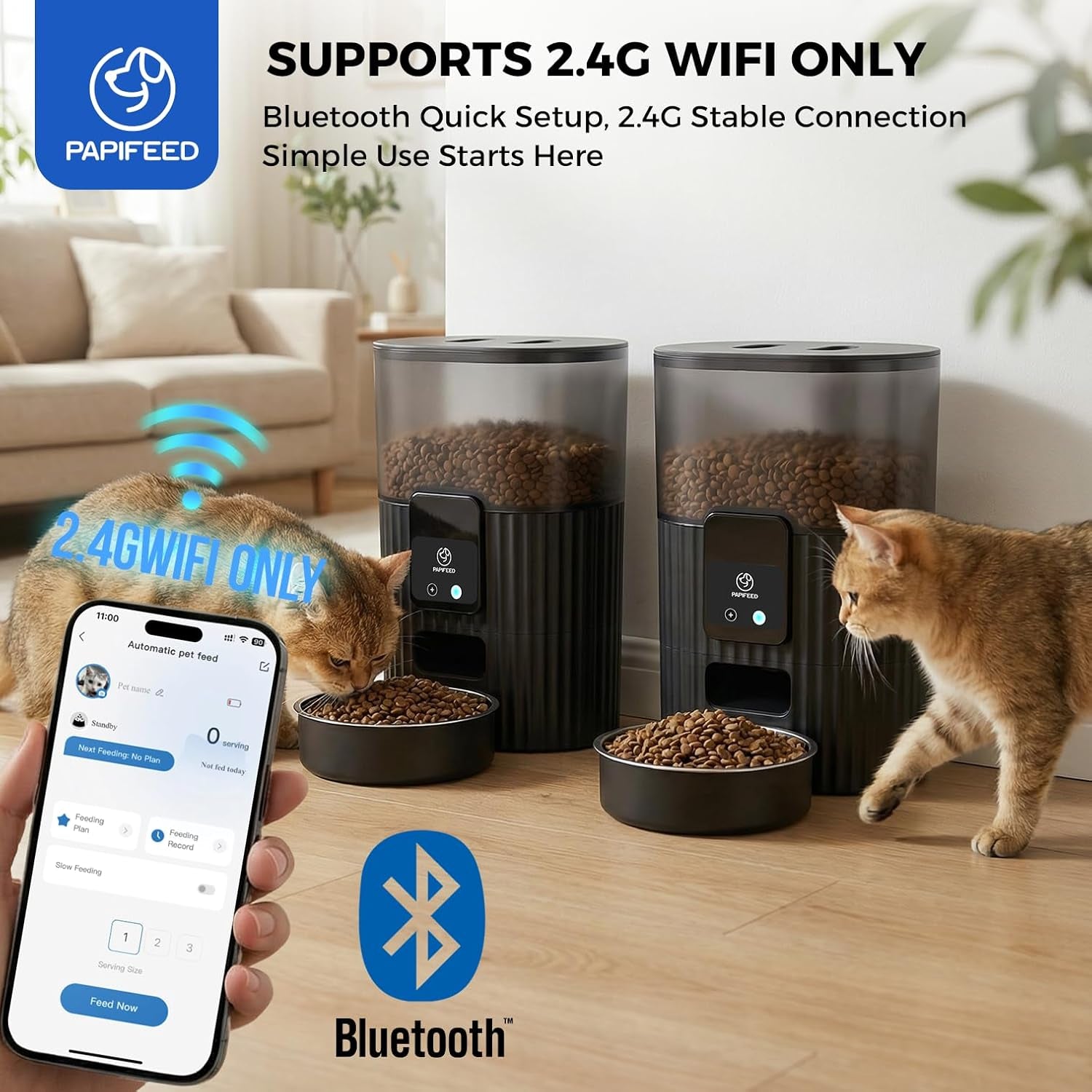 Automatic Cat Feeder with App, 2.4G Wifi Cat Food Dispenser, 3L Slow Feeder Timed Cat Feeders for Dry Food, 10 Meals/Day, 6 Portions/Meal, Dual Power Supply Smart Pet Feeder for Small Dog