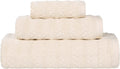 Zuma Zero Twist Cotton Medium Weight Towels, for Guest Bath, Bathroom, Shower, Spa, Plush Towels, Bath Essentials, Waffle Textured Stripes, 3 Piece Assorted Towel Set, Ivory