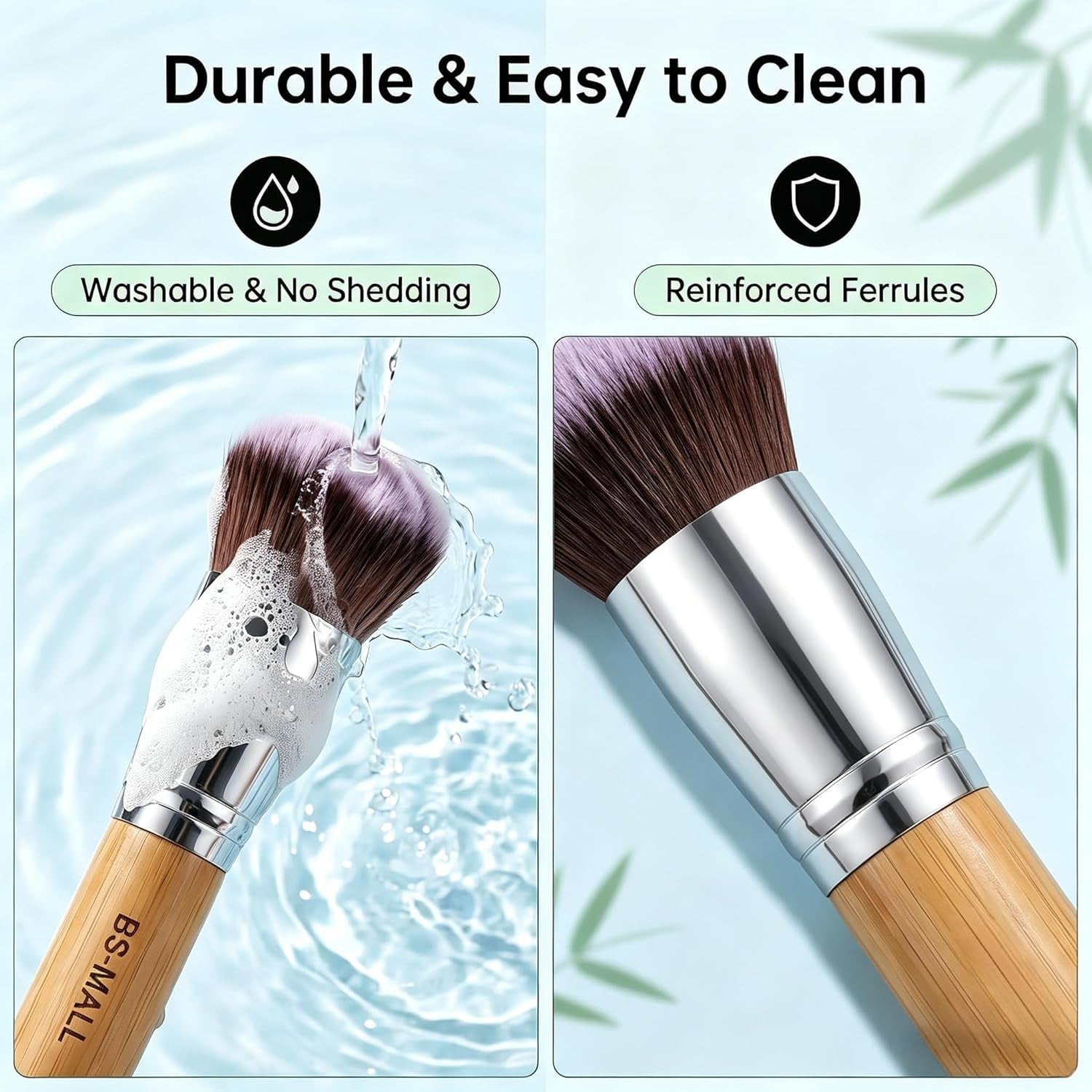 Makeup Brush Set 11Pcs Bamboo Synthetic Kabuki Brush Set Foundation Powder Blending Concealer Eye Shadows Blush Cosmetics Brushes with Travel Organizer Bag & Makeup Sponge (Bamboo 11)