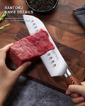 Santoku Knife, 7 Inch Japanese Chef Knife for Vegetable Chopping & Meat Dicing, High Carbon German Steel, Ergonomic Handle - Fiery Phoenix Series