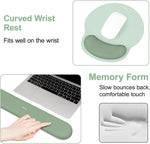 Wrist Rest Support for Mouse Pad&Keyboard Set, Circle Curved Ergonomic Mousepad&Coaster Non-Slip Base Home/Office Pain Relief&Easy Typing Pad with Soft Cloth&Silicone Lining, Antique Green