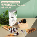 Makeup Brush Set 11Pcs Bamboo Synthetic Kabuki Brush Set Foundation Powder Blending Concealer Eye Shadows Blush Cosmetics Brushes with Travel Organizer Bag & Makeup Sponge (Bamboo 11)